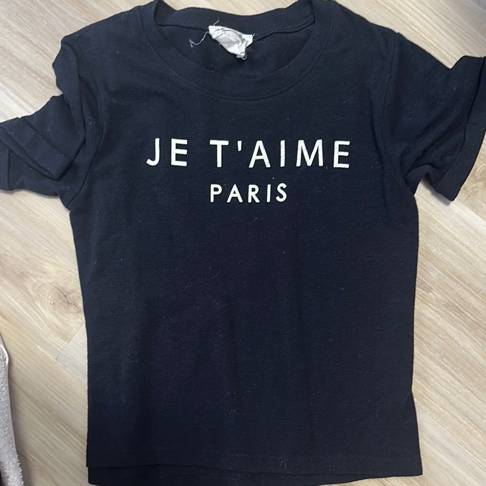 Black Kids T-Shirt with 'Je T'aime Paris' Print